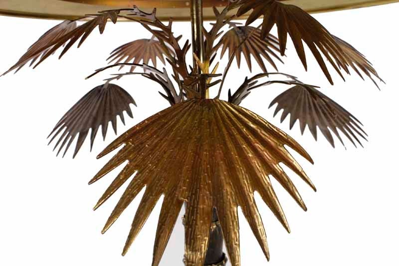 Huge Coolie Shade Brass Palm Tree Lamp