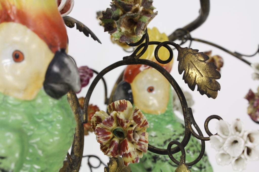 Pair of Parrot Lamps with Porcelain Flower Surrounds 2