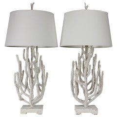 Pair of Faux Coral Table Lamps on Coquina Stone Bases