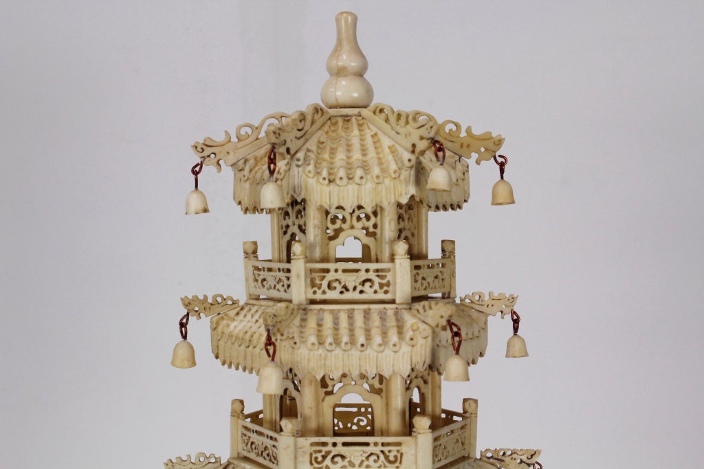 Pair of Carved Bone Pagodas In Good Condition In Palm Beach, FL