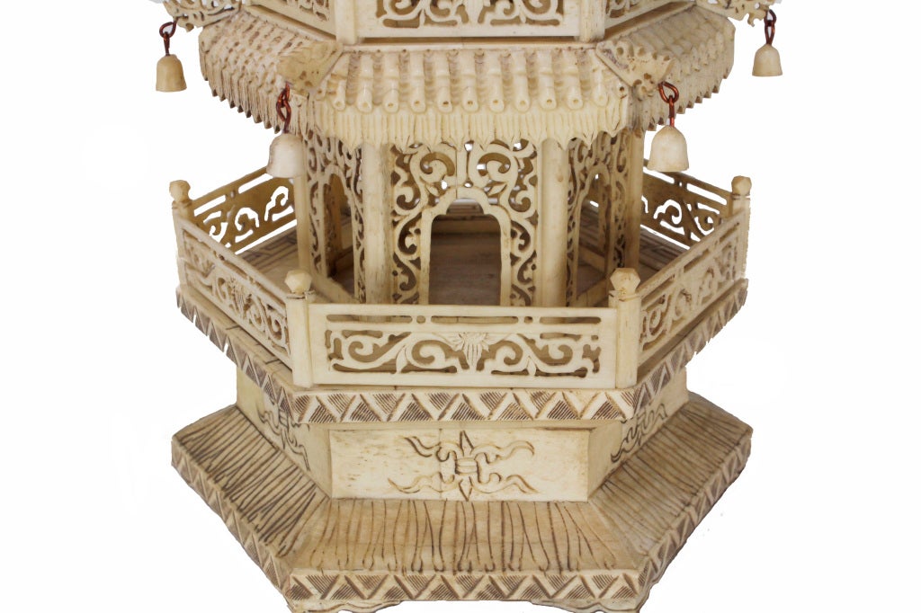 Pair of Carved Bone Pagodas 1