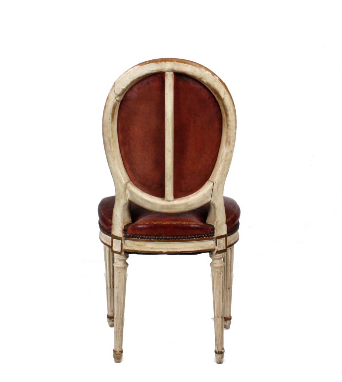 Set of 4 Louis XVI Style Painted Dining Chairs with Leather In Good Condition In Palm Beach, FL