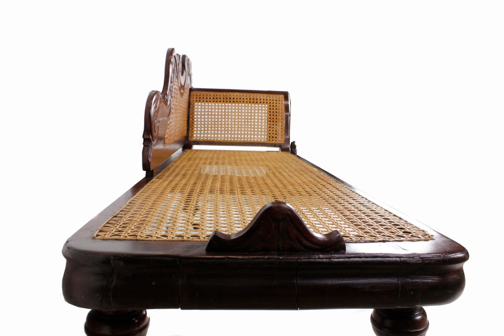 Bajan Carved Mahogany and Cane West Indies Chaise Longue