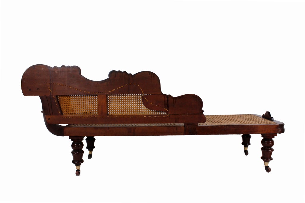 Carved Mahogany and Cane West Indies Chaise Longue In Good Condition In Palm Beach, FL