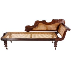 Carved Mahogany and Cane West Indies Chaise Longue