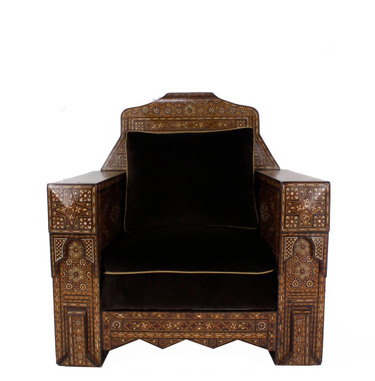Moorish Pair of Large and Impressive Syrian Inlaid Club or Armchairs