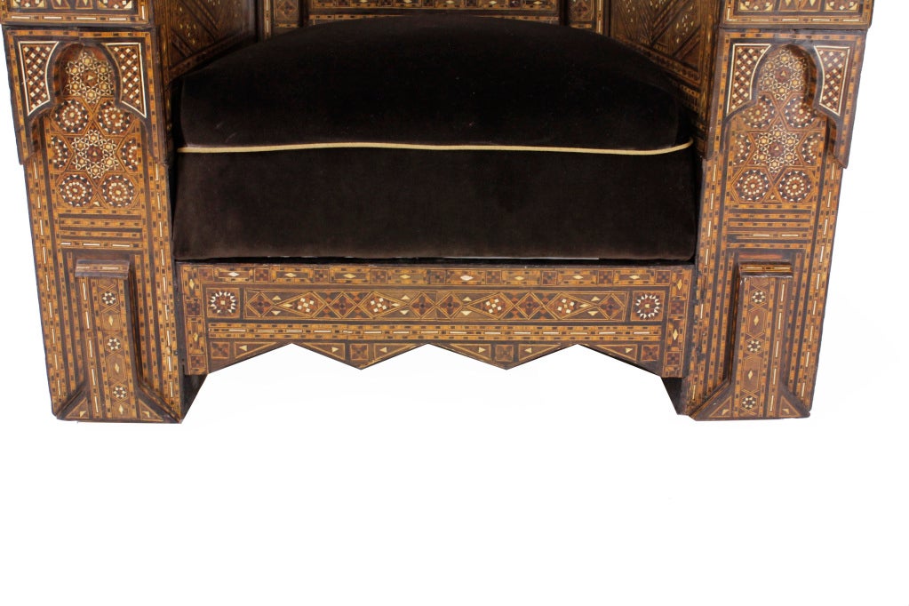 Pair of Large and Impressive Syrian Inlaid Club or Armchairs 1