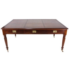 Antique 19TH C. Campaign Style Partners Desk or Library Table