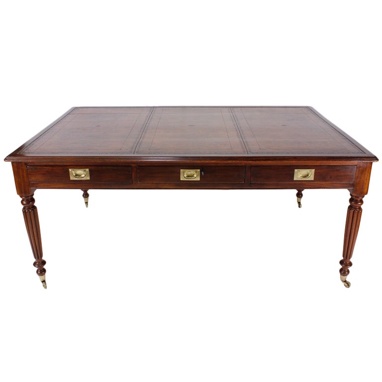 19TH C. Campaign Style Partners Desk or Library Table