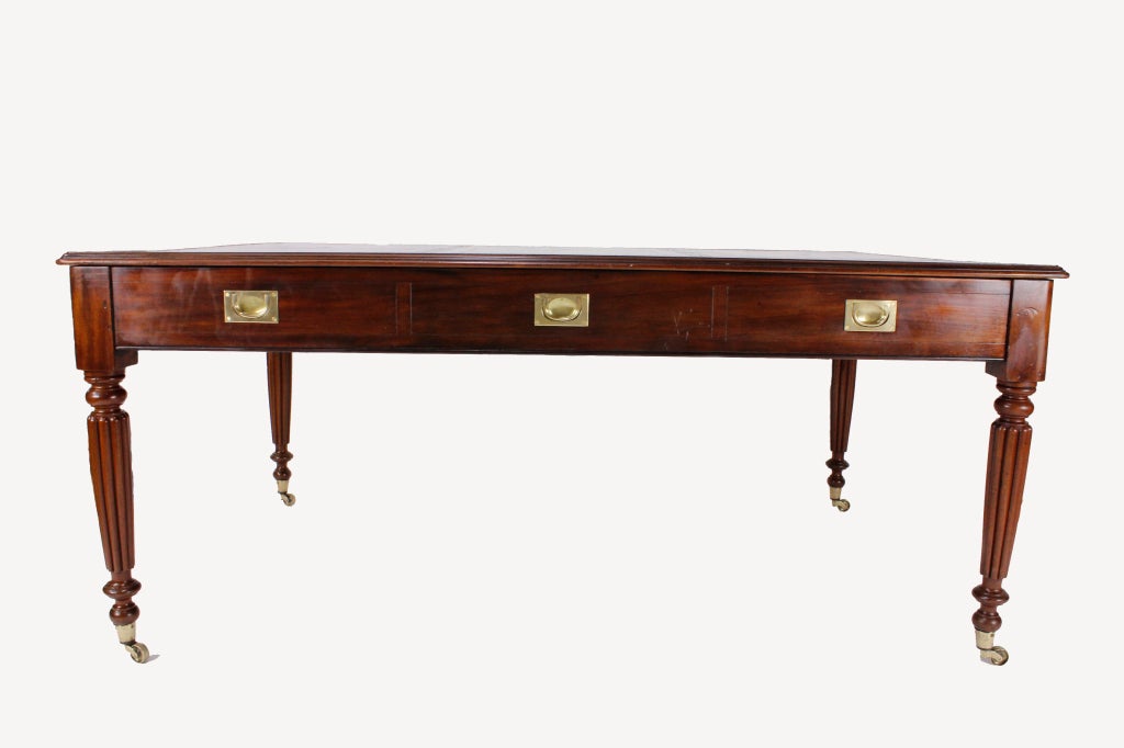 19TH C. Campaign Style Partners Desk or Library Table 5
