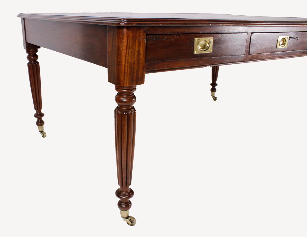19TH C. Campaign Style Partners Desk or Library Table 2