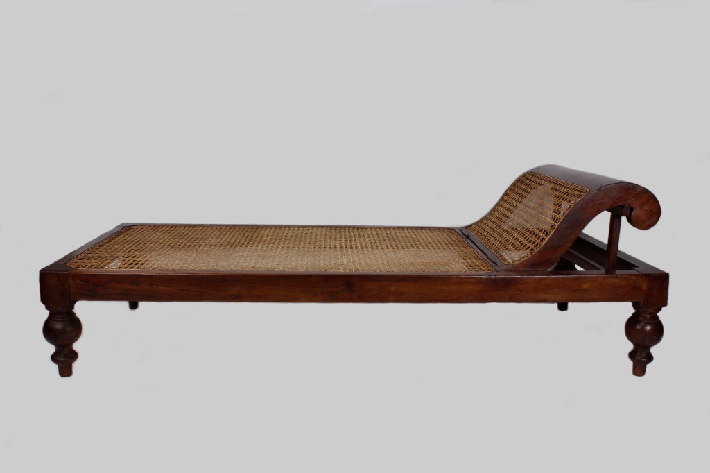 Caned Chaise Longue with Adjustable Back Rest In Good Condition In Palm Beach, FL