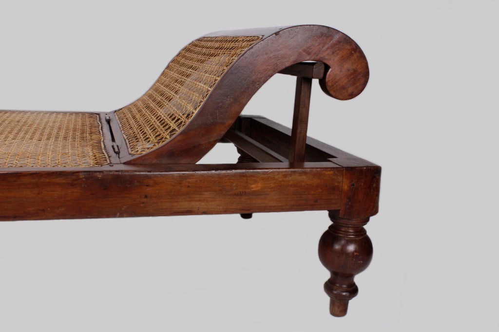 19th Century Caned Chaise Longue with Adjustable Back Rest