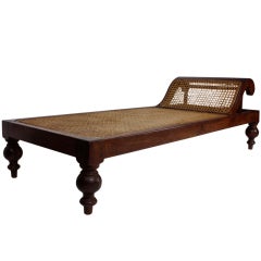 Antique Caned Chaise Longue with Adjustable Back Rest