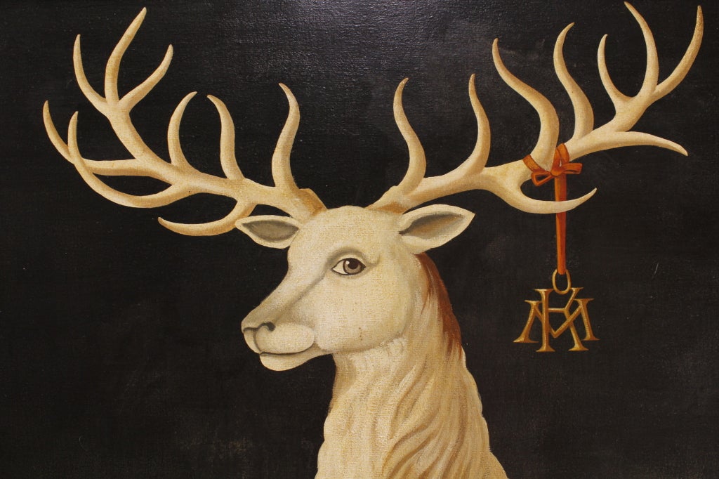 A very dramatic portrait painting of an elk, oil on canvas, signed Skilling on the lower left hand corner. William Skilling paintings have a folk art and fanciful quality, that pleases the eye and charms the sould.

Large and bold? Check out our