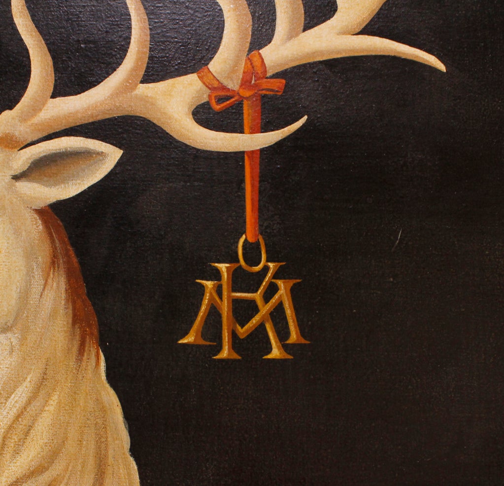 American Large Elk Portrait, Original Painted Frame, by William Skilling