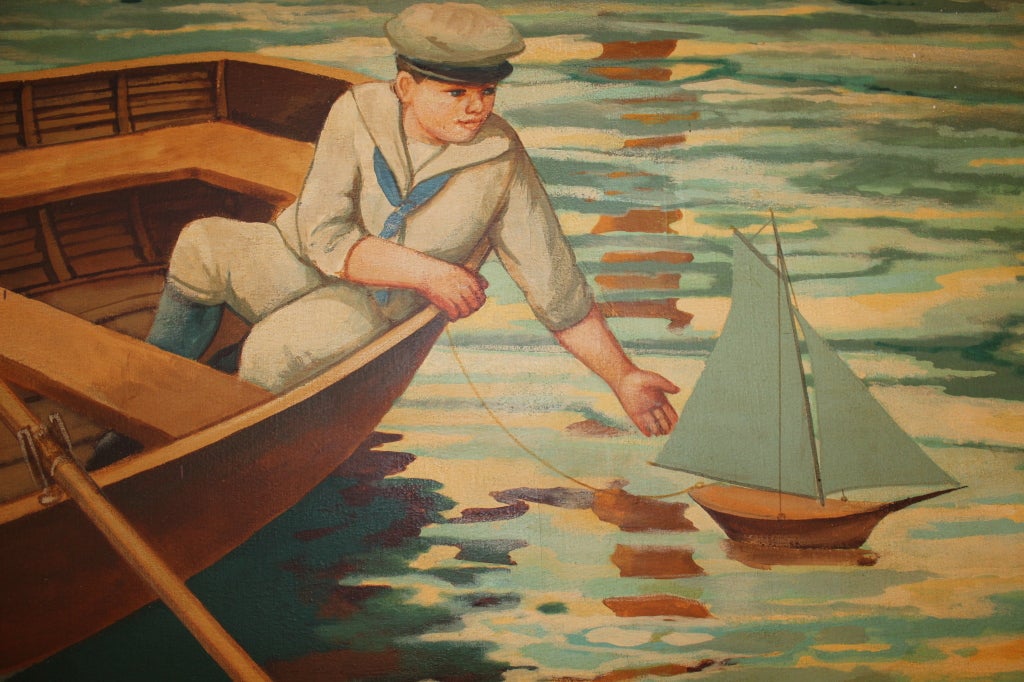 Mid-20th Century Huge Painting of A Private Yacht Scene by William Skilling