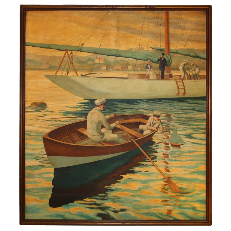 Huge Painting of A Private Yacht Scene by William Skilling