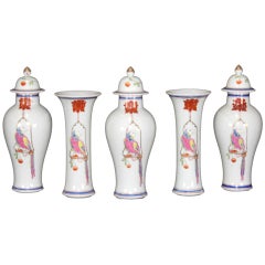 Five-Piece Chinese Export Garniture Set with Parrot Decoration