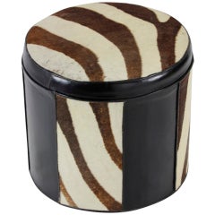 Black Leather and Zebra Patterned Cow Hide Hassock or Foot Stool 8