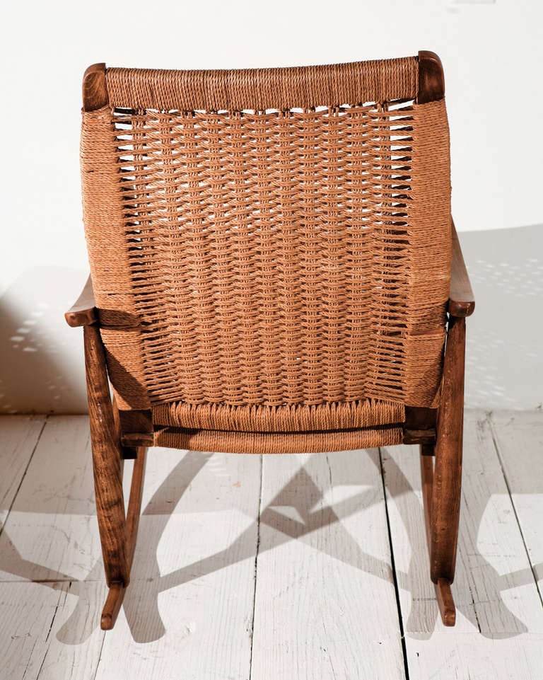 Hans Wegner Style Rush Rocking Chair and Ottoman 1