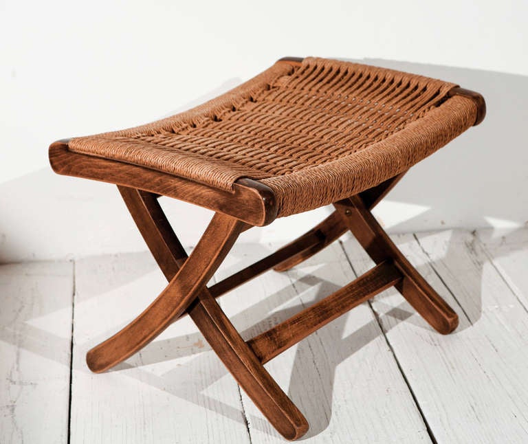 Hans Wegner Style Rush Rocking Chair and Ottoman 2