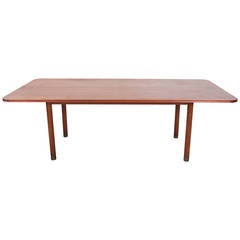 Rare Oak and Brass Mid-Century Modern Dining Table