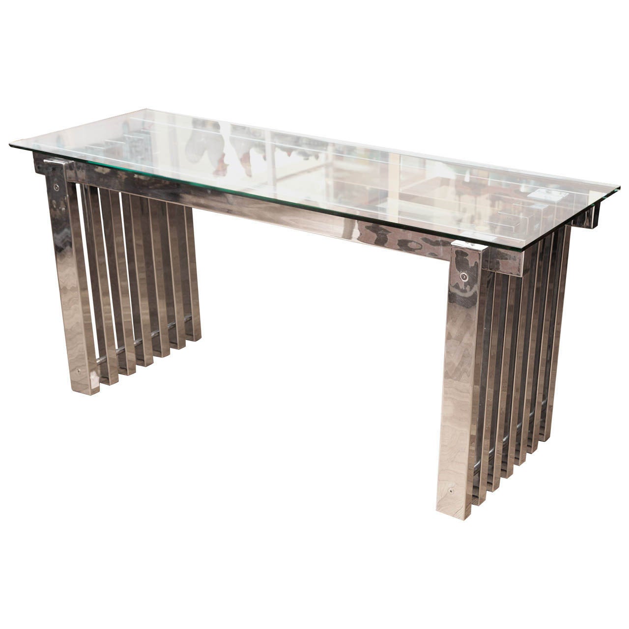 A Chrome Console Table with Glass Top, France 1970's