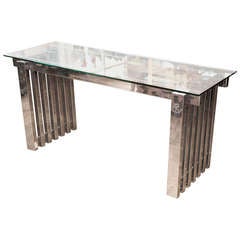 A Chrome Console Table with Glass Top, France 1970
s