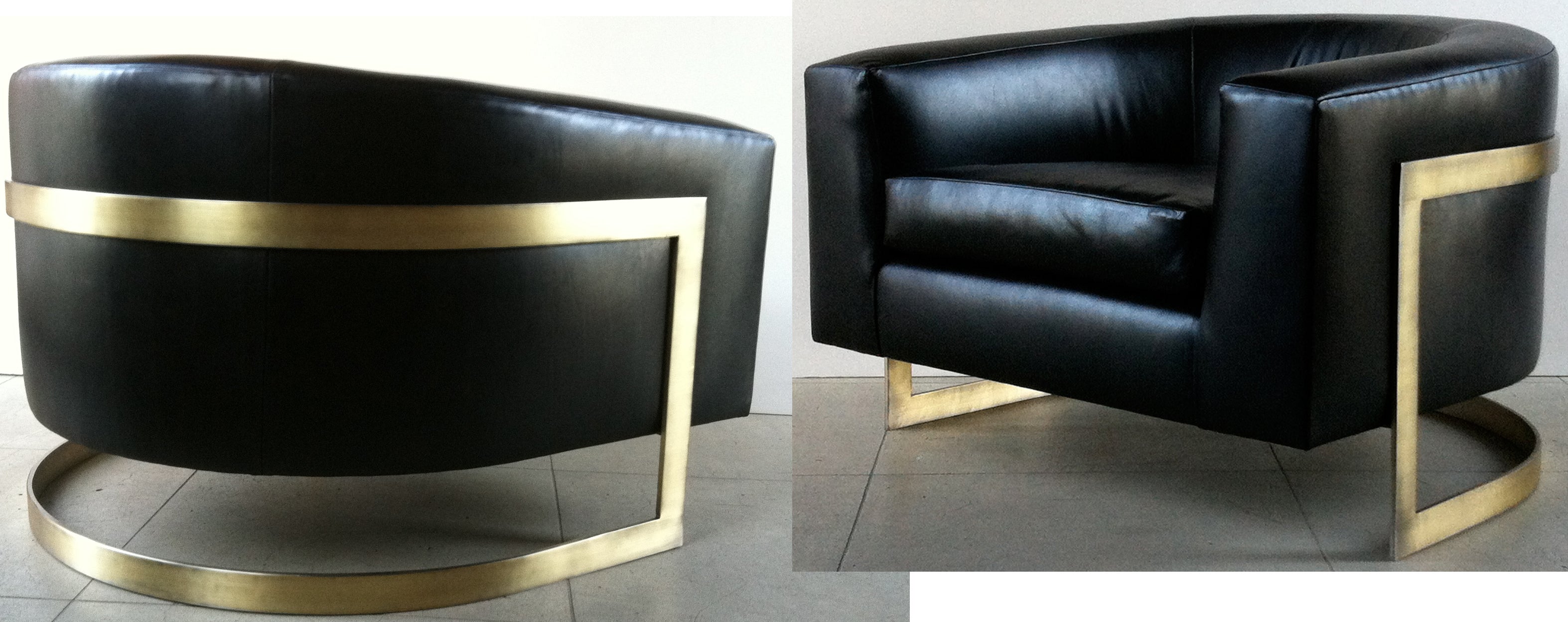 Pair of Rare Huge Milo Baughman Bronze Cantilevered Barrel Chairs For Sale