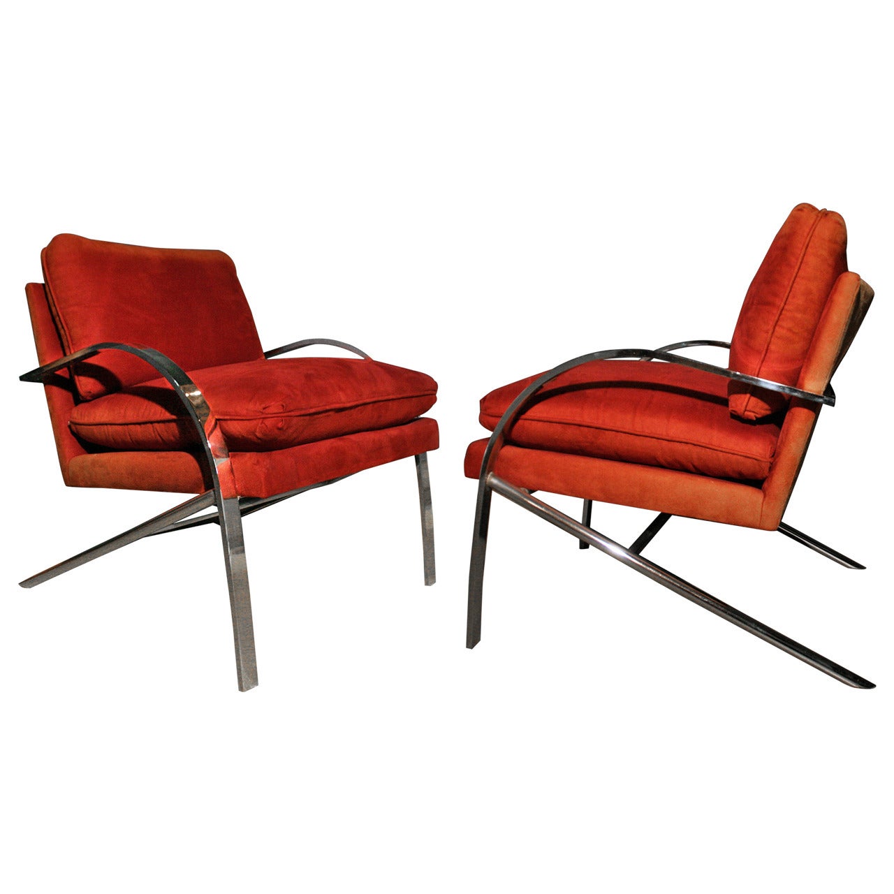 Pair of Paul Tuttle Chrome Suede Lounge Chairs For Sale