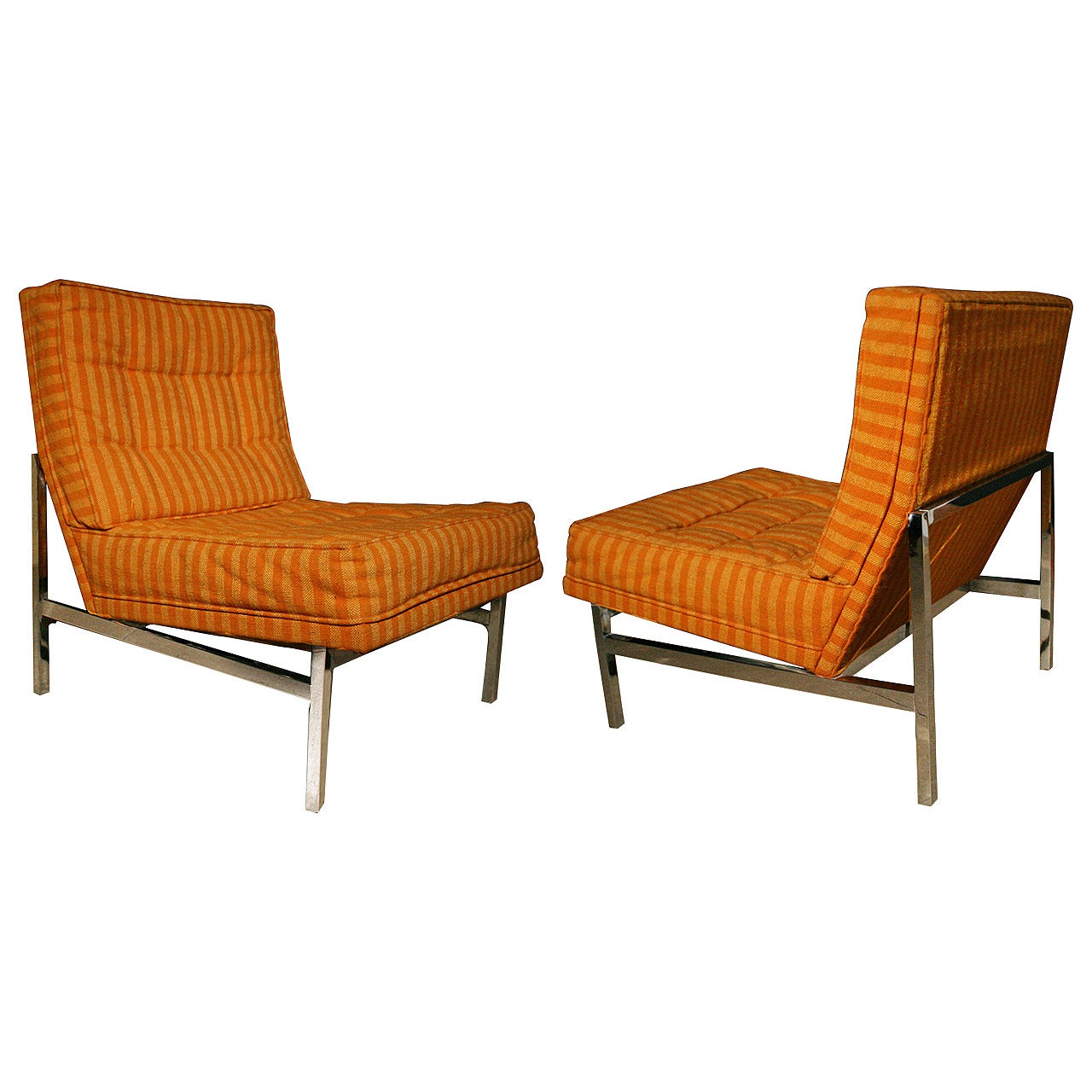 Pair of Knoll Tufted Lounge Chairs with Original Fabric For Sale