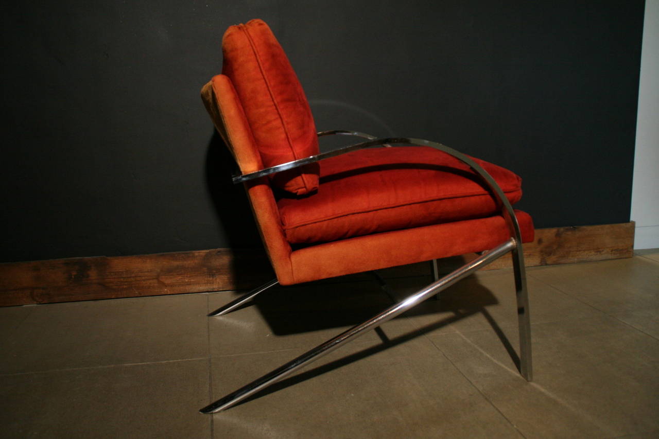 Swiss Pair of Paul Tuttle Chrome Suede Lounge Chairs For Sale