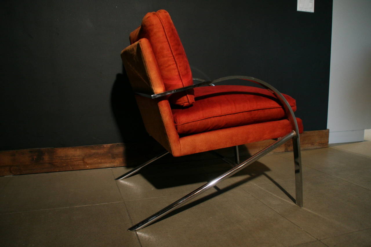 Pair of Paul Tuttle Chrome Suede Lounge Chairs In Good Condition For Sale In Los Angeles, CA
