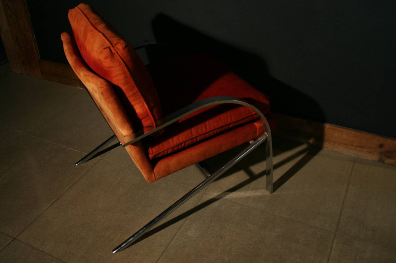 Pair of Paul Tuttle Chrome Suede Lounge Chairs For Sale 2