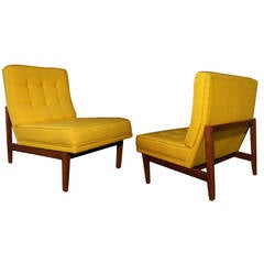 Pair of Knoll Armless Tufted Lounge Chairs on Wood Frame
