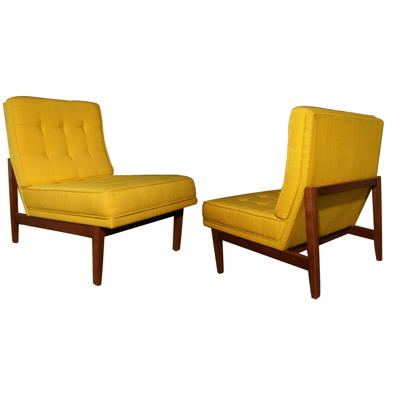 Pair of Knoll Armless Tufted Lounge Chairs on Wood Frame For Sale