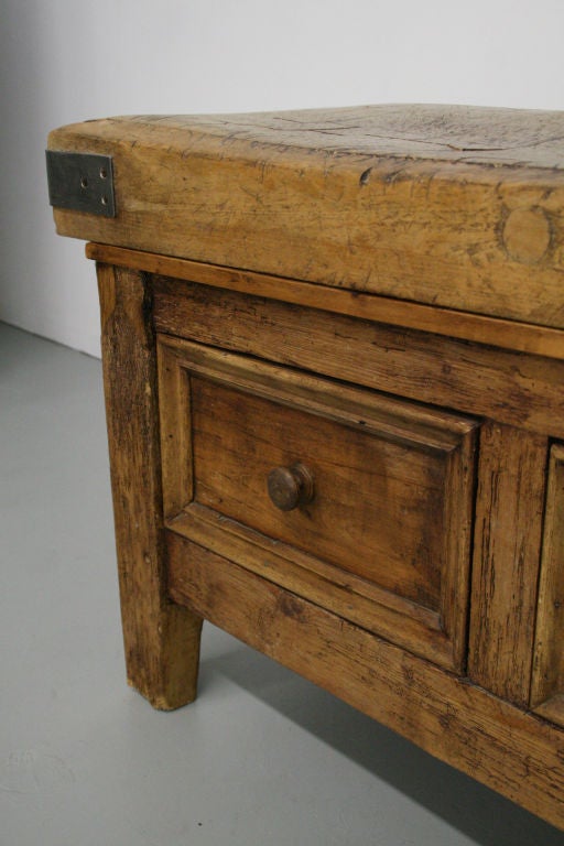 c. 1800's French Butcher Block Table w/ Drawers For Sale 1