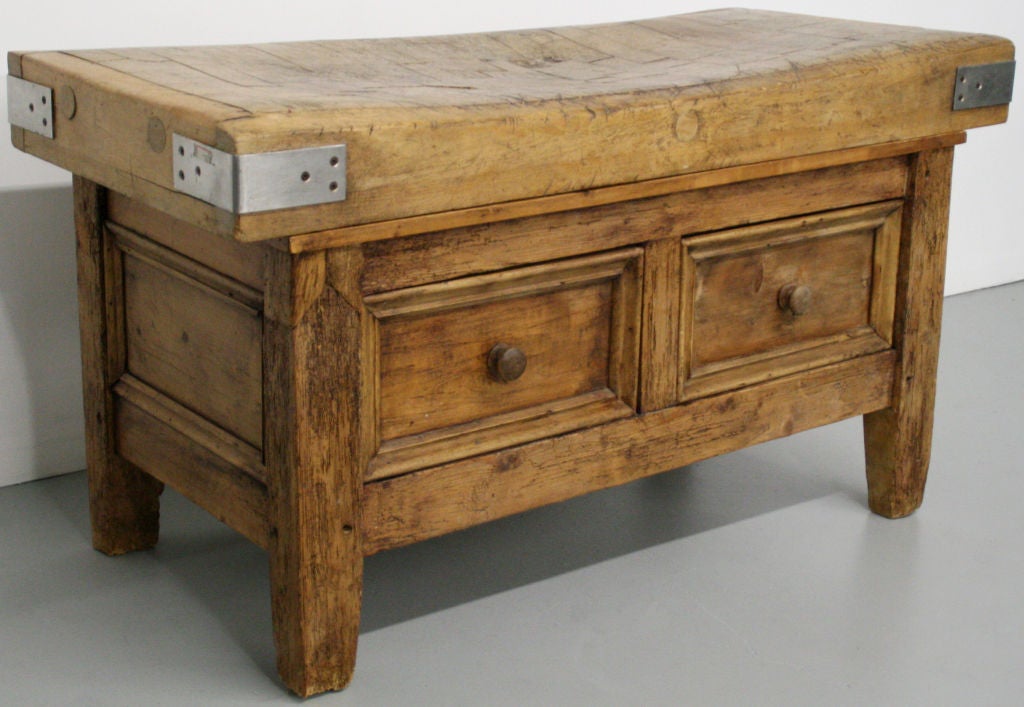 19th Century c. 1800's French Butcher Block Table w/ Drawers For Sale