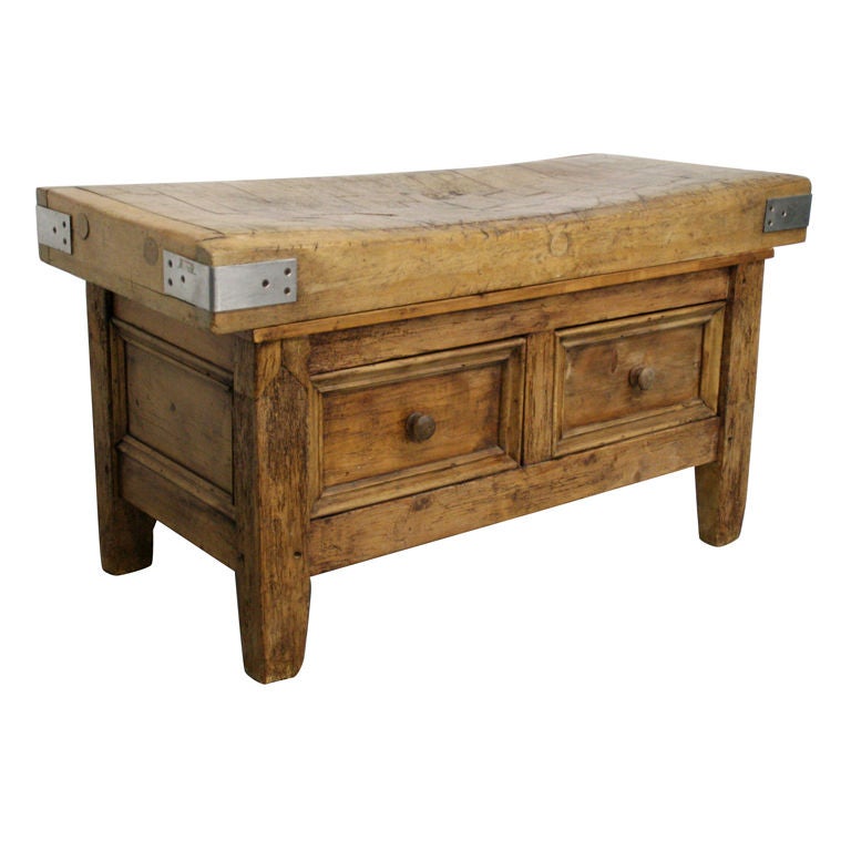 c. 1800's French Butcher Block Table w/ Drawers For Sale