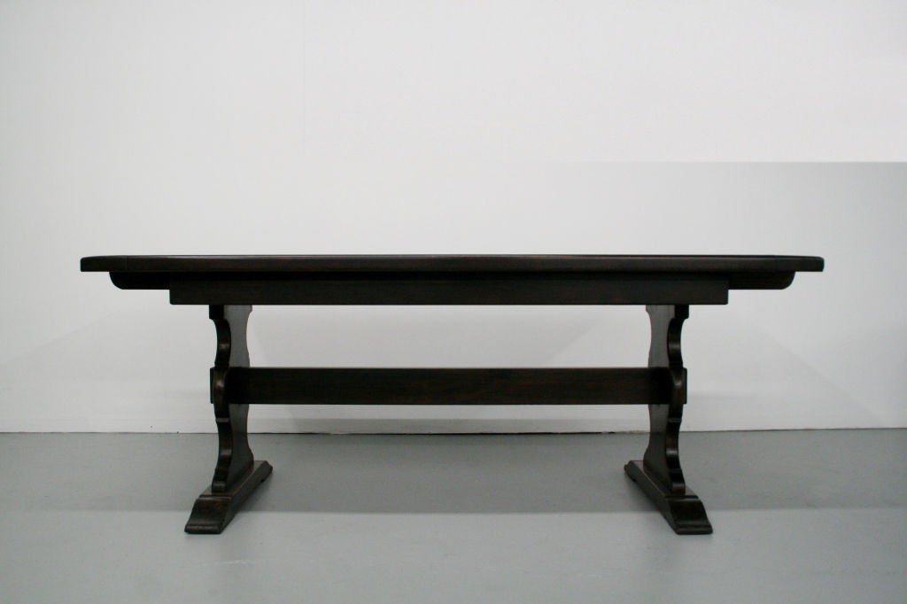 c. 1800's Spanish Solid Wood Trestle Dining Table In Excellent Condition For Sale In Los Angeles, CA