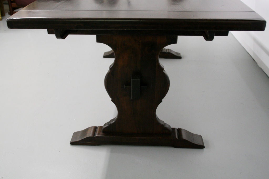 19th Century c. 1800's Spanish Solid Wood Trestle Dining Table For Sale