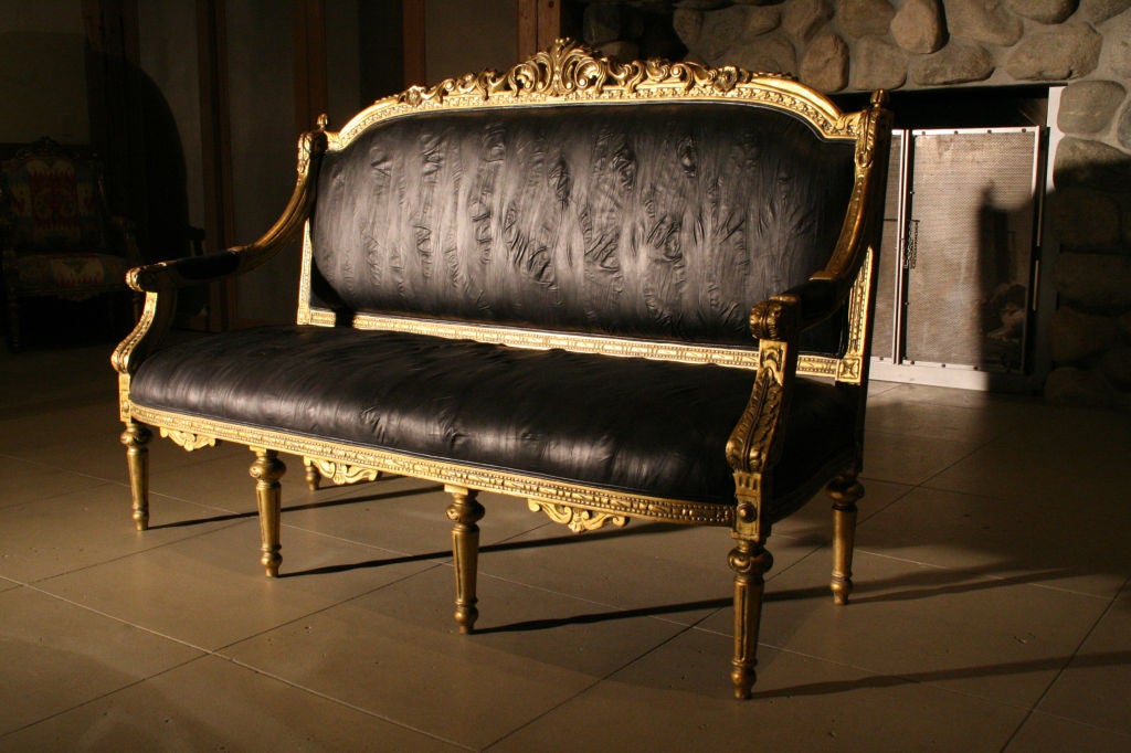Mid-20th Century French Louis XVI Gilded Carved Sofa Settee For Sale