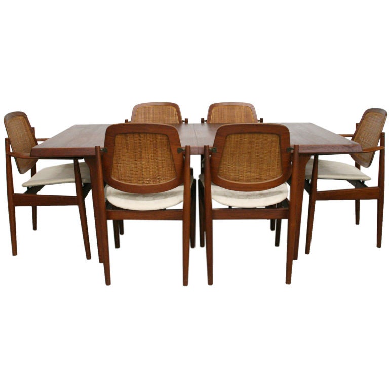 Teak Danish Modern Dining Set Table w/ 6 Arne Vodder Chairs For Sale