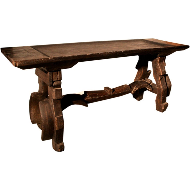 c. 1800's Spanish Wooden Ox Yoke Console Table For Sale