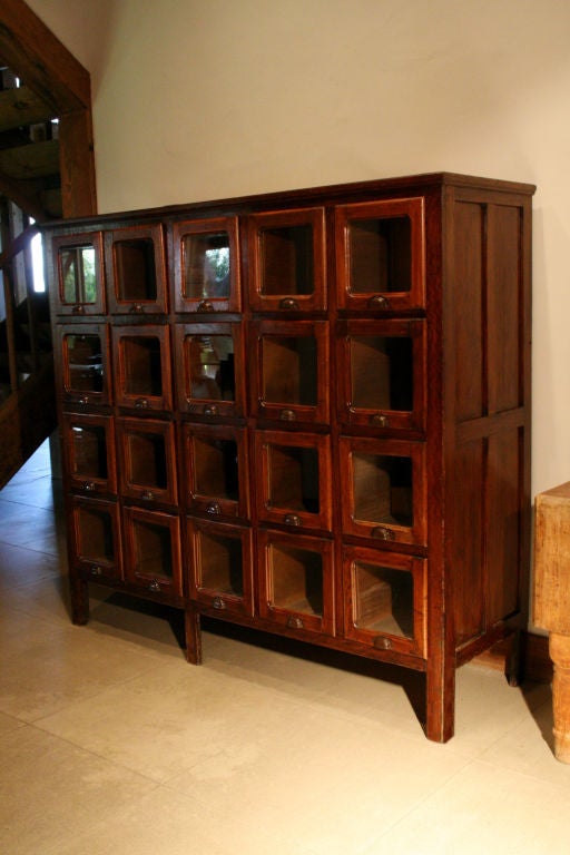 Italian Wooden Pasta Cabinet w/ 20 Glass Front Drawers For Sale 1