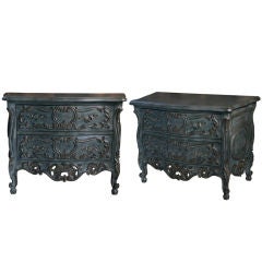 Pair of French Baroque Carved Wood Night Stands