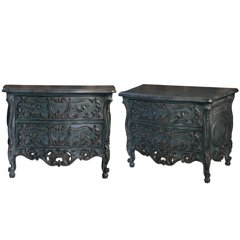 Pair of French Baroque Carved Wood Night Stands For Sale