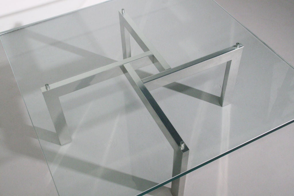 Chrome & Glass Puzzle Coffee Table, Possibly Designed by Mies Van Der Rohe In Excellent Condition For Sale In Los Angeles, CA