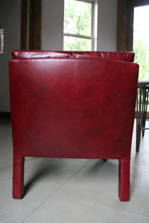 Pair of Milo Baughman Blood Red Leather Upholstered Arm Chairs For Sale 2